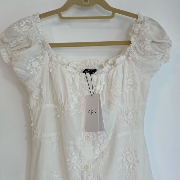 NWT O.P.T. White Ethereal Floral Embroidered Cap Sleeve Mini Dress - Picture 15 of 16
